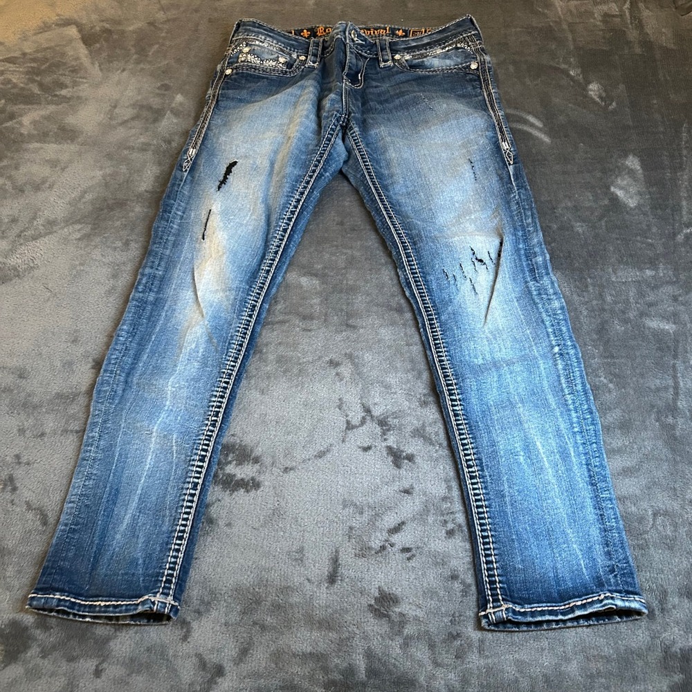 Rock Revival Celinda Ankle Skinny Jeans Womens Size 28 Distressed‎ Embellished